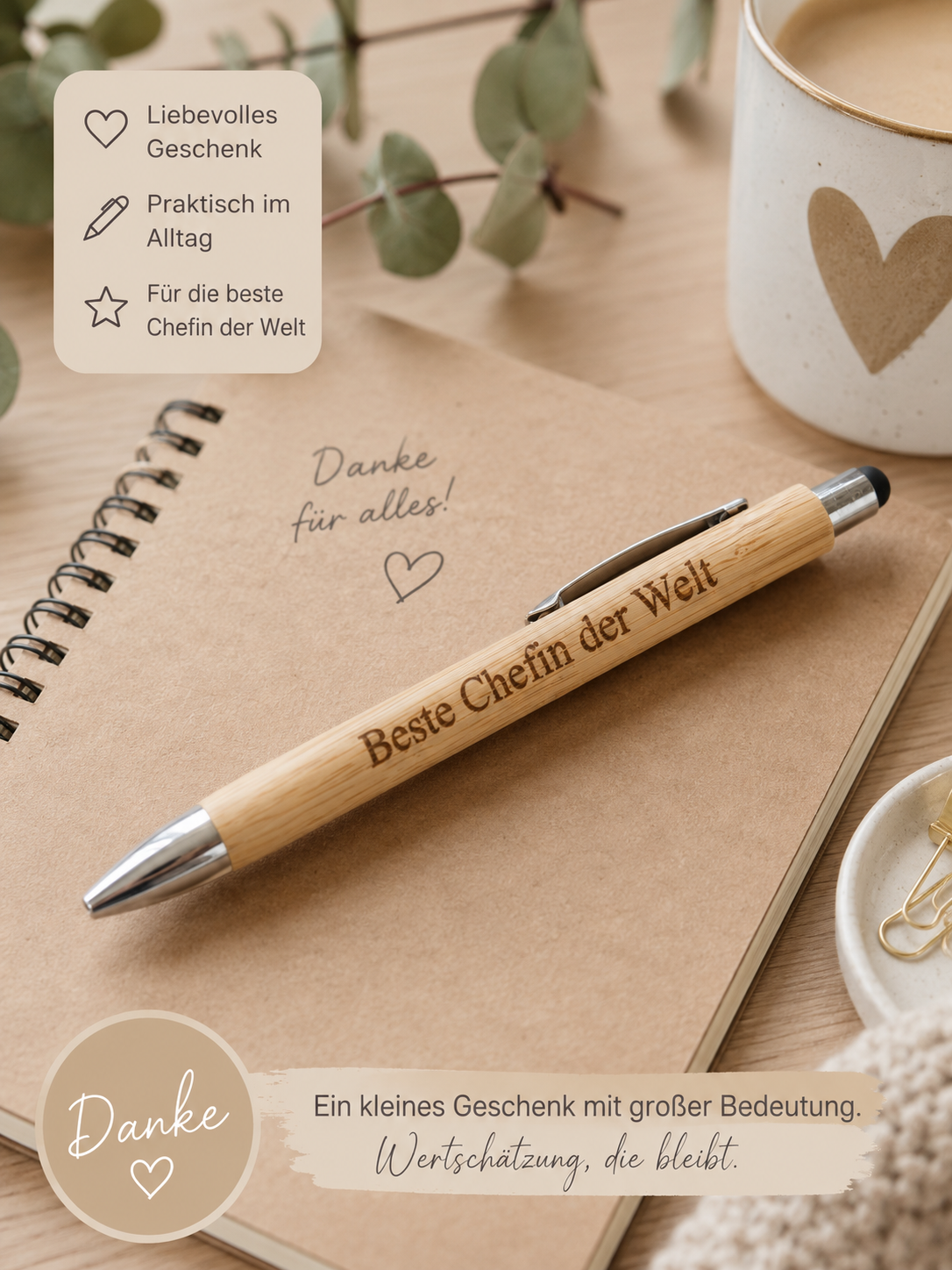 ✨ Bambus Kugelschreiber mit Touchpen – Das persönliche Geschenk für jeden Anlass