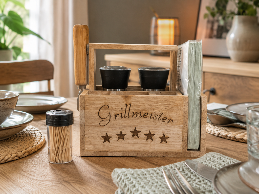 Handgemachter Holzbesteckkorb mit Wunschgravur – Praktisch, Persönlich & Stilvoll