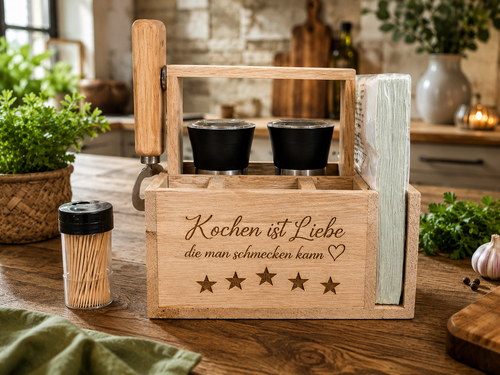 Handgemachter Holzbesteckkorb mit Wunschgravur – Praktisch, Persönlich & Stilvoll