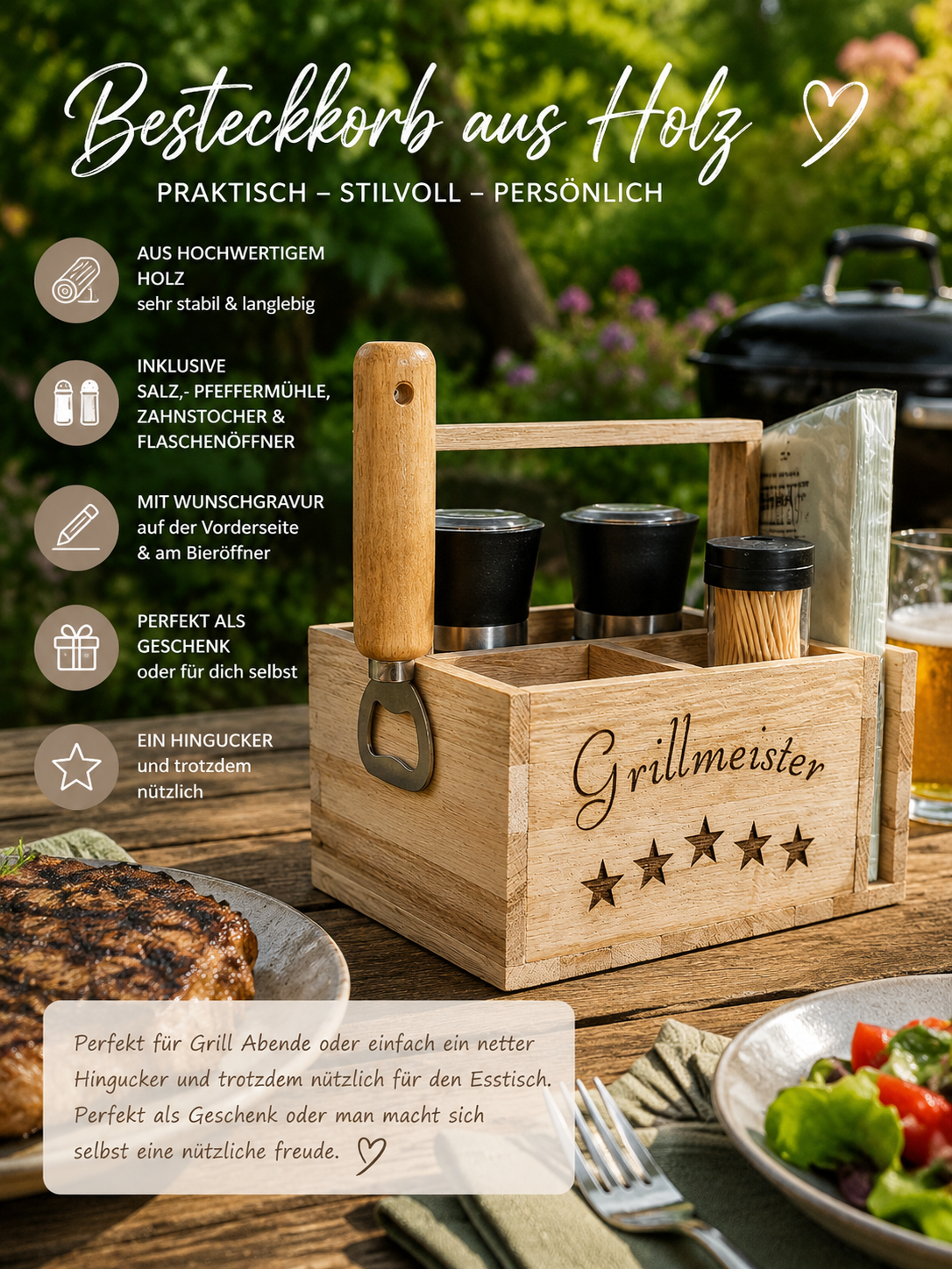 Handgemachter Holzbesteckkorb mit Wunschgravur – Praktisch, Persönlich & Stilvoll