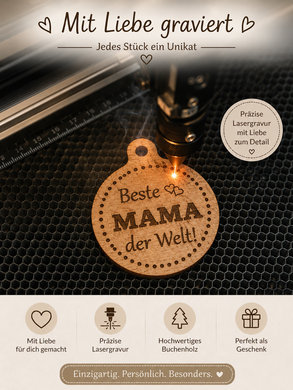 🌿 Buchenholz-Schlüsselanhänger mit Wunschgravur – Das perfekte Geschenk für jeden Anlass