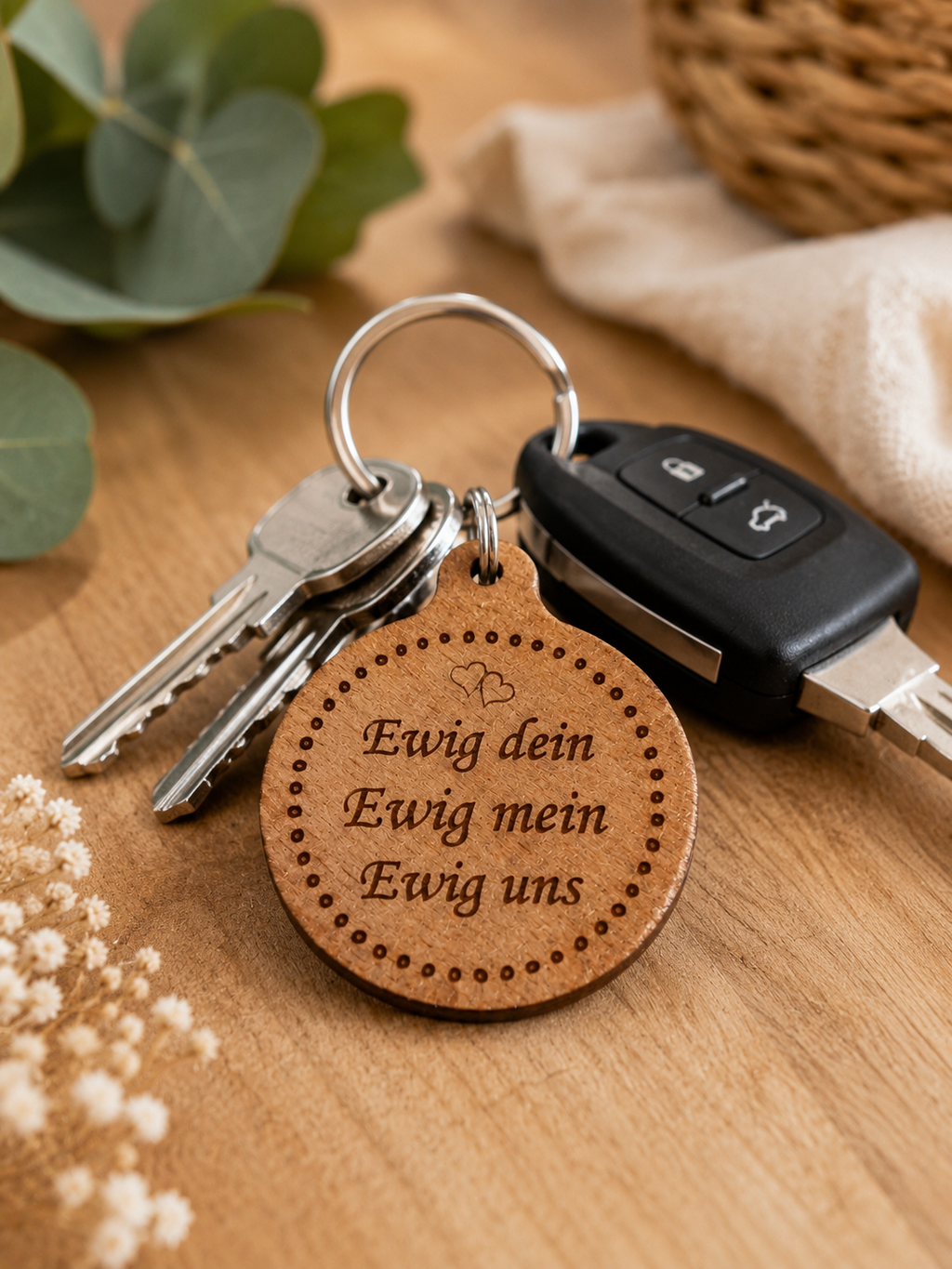 🌿 Buchenholz-Schlüsselanhänger mit Wunschgravur – Das perfekte Geschenk für jeden Anlass