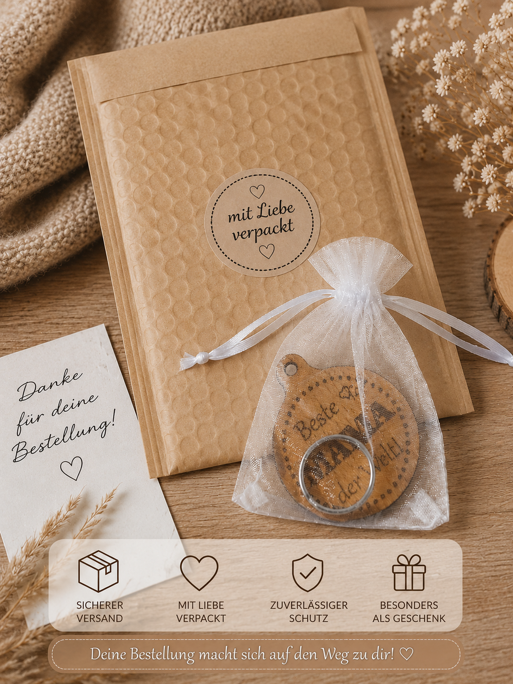 🌿 Buchenholz-Schlüsselanhänger mit Wunschgravur – Das perfekte Geschenk für jeden Anlass