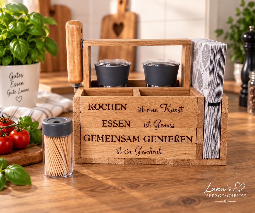 Handgemachter Holzbesteckkorb mit Wunschgravur – Praktisch, Persönlich & Stilvoll